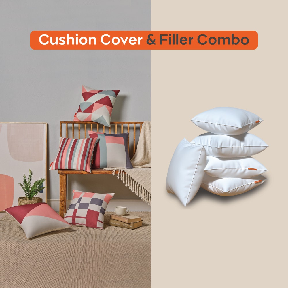Nooks|Cushion|Cover|with|Premium|Cushion|Fillers|Maroon-White|Set|of|5
