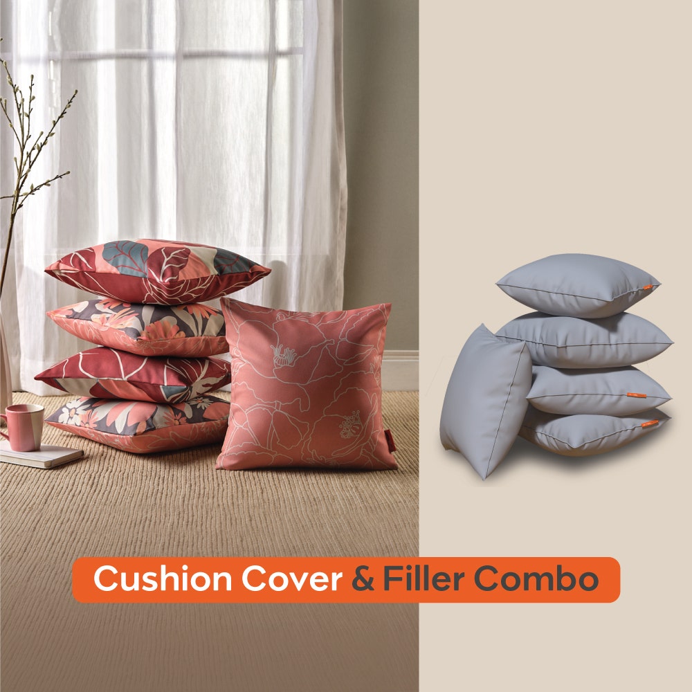 Spring|Cushion|Covers|with|Cushion|Fillers|Maroon-Grey|Set|of|5|Combo