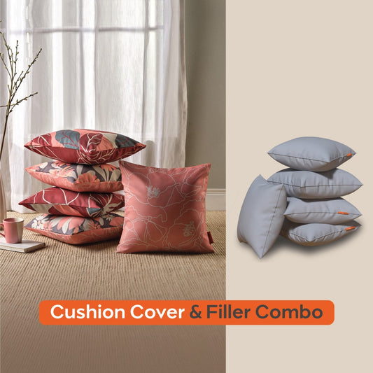 Spring|Cushion|Covers|with|Cushion|Fillers|Maroon-Grey|Set|of|5|Combo