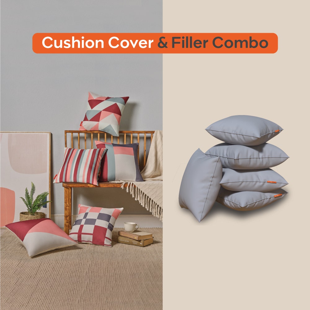 Nooks|Cushion|Cover|with|Premium|Cushion|Fillers|Maroon-Grey|Set|of|5|
