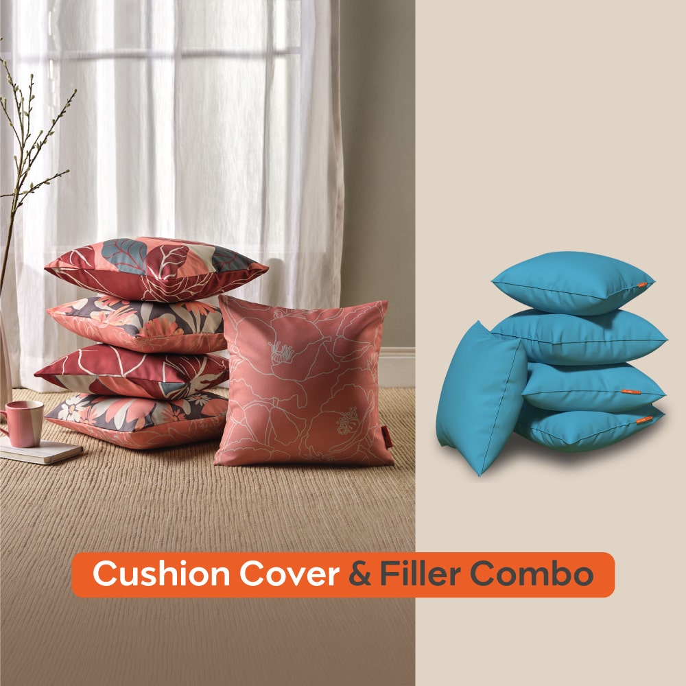 Spring|Cushion|Covers|with|Cushion|Fillers|Maroon-Ocean|Blue|Set|of|5|Combo