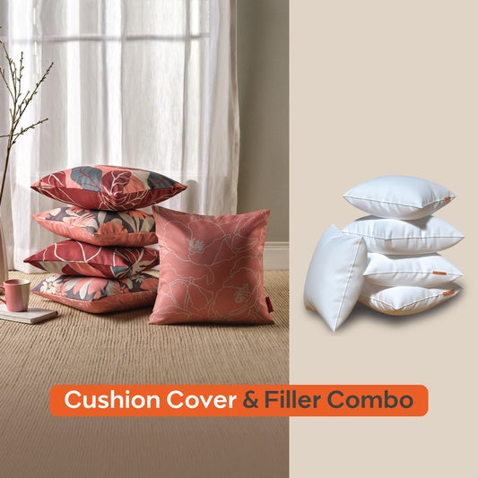 Spring|Cushion|Covers|with|Cushion|Fillers|Maroon-White|Set|of|5|Combo