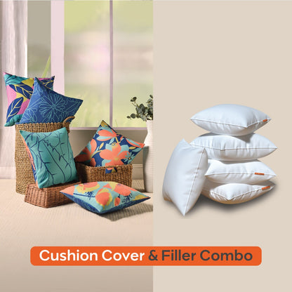 Spring|Cushion|Covers|with|Cushion|Fillers|Blue-White|Set|of|5|Combo