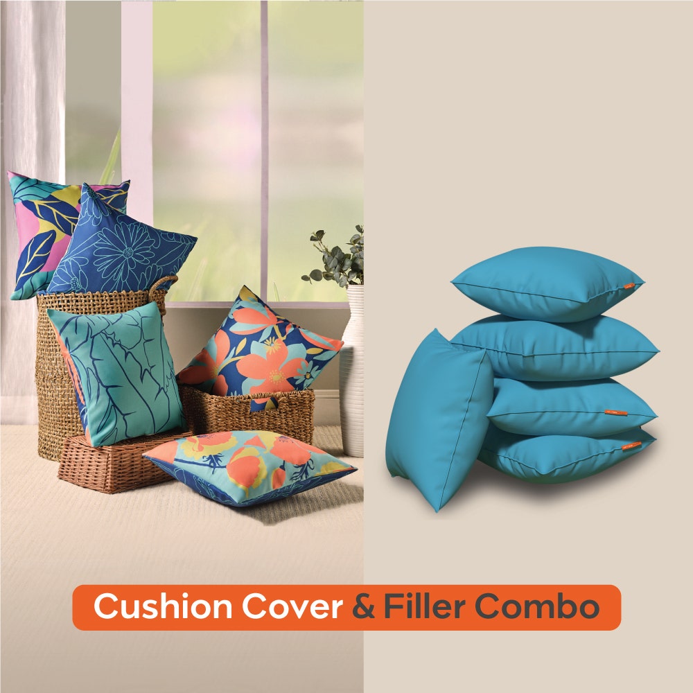Spring|Cushion|Covers|with|Cushion|Fillers|Blue-Ocean|Blue|Set|of|5|Combo