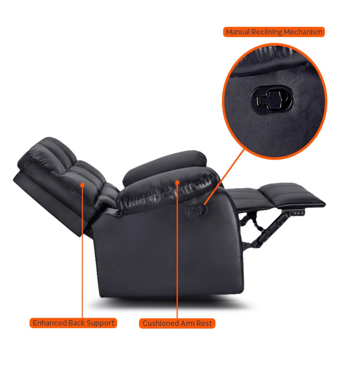 Recliner|R5|Plush|Leatherette|Glossy|Dark|Knight|One|Seater