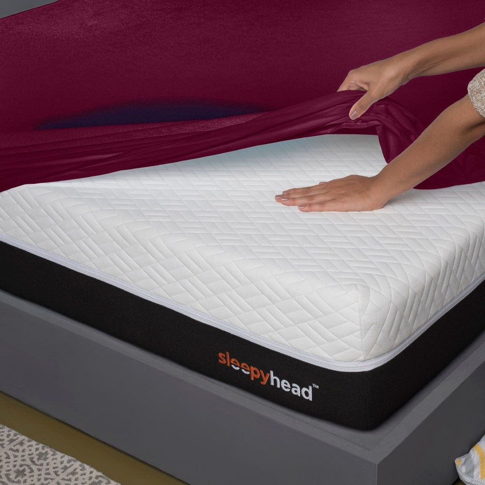 Bamboo|Feel|Terry|Fabric|Waterproof|Mattress|Protector|75|60|inches|Queen|Size|Beetroot