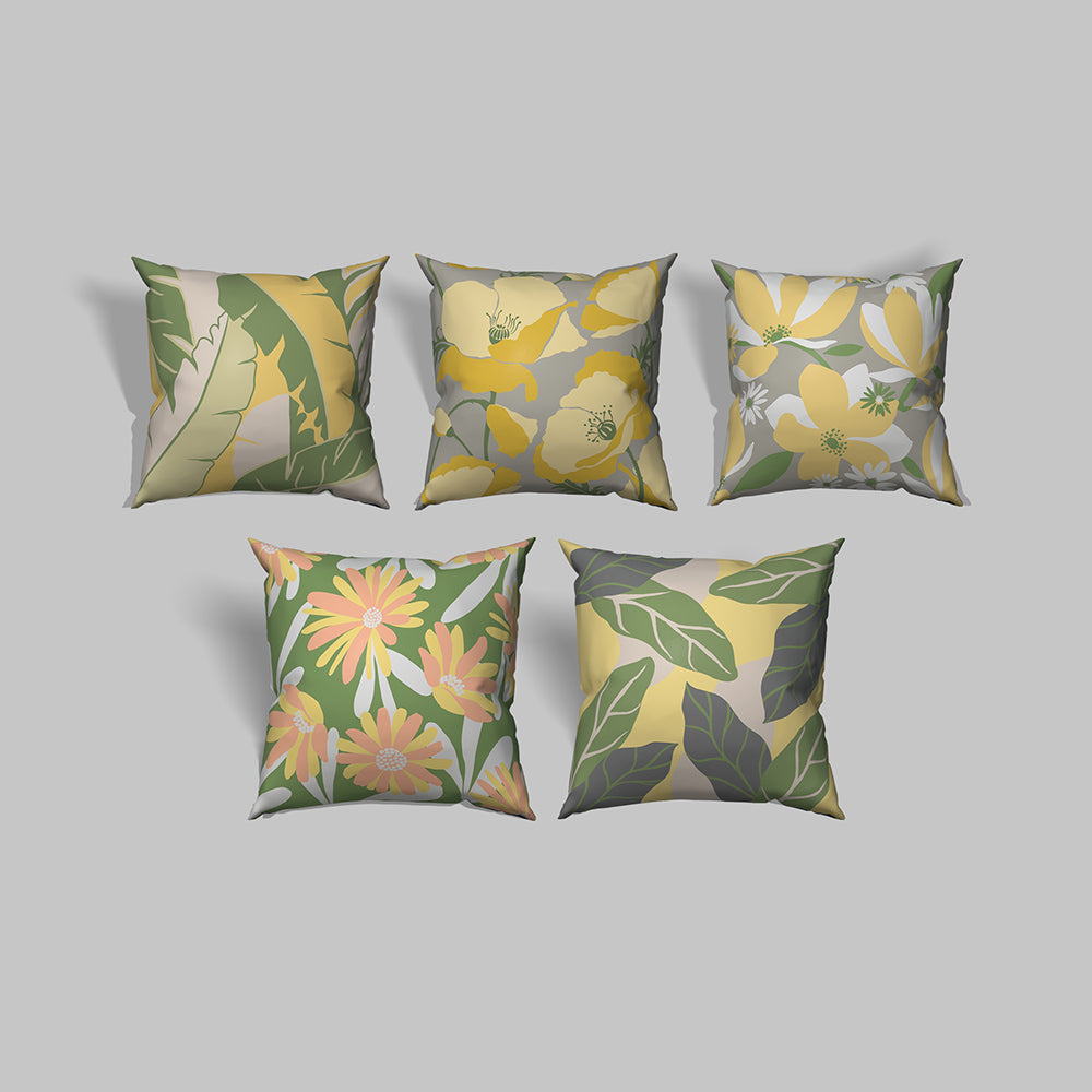 Spring|Cushion|Covers|with|Cushion|Fillers|Green-White|Set|of|5|Combo