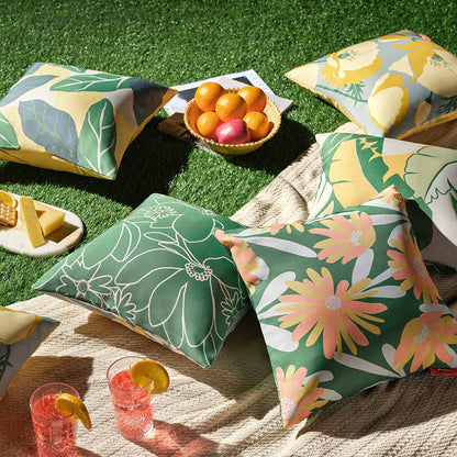 Spring|Cushion|Covers|with|Cushion|Fillers|Green-White|Set|of|5|Combo