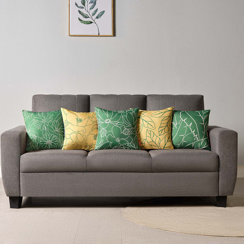 Spring|Cushion|Covers|with|Cushion|Fillers|Green-White|Set|of|5|Combo