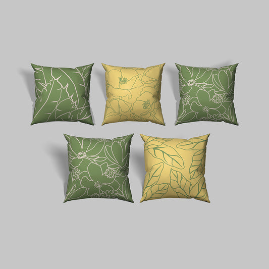 Spring|Cushion|Covers|with|Cushion|Fillers|Green-White|Set|of|5|Combo