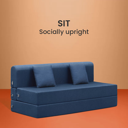 Napster Sofa Cum Bed 3 seater (Fabric, Indigo Blue)