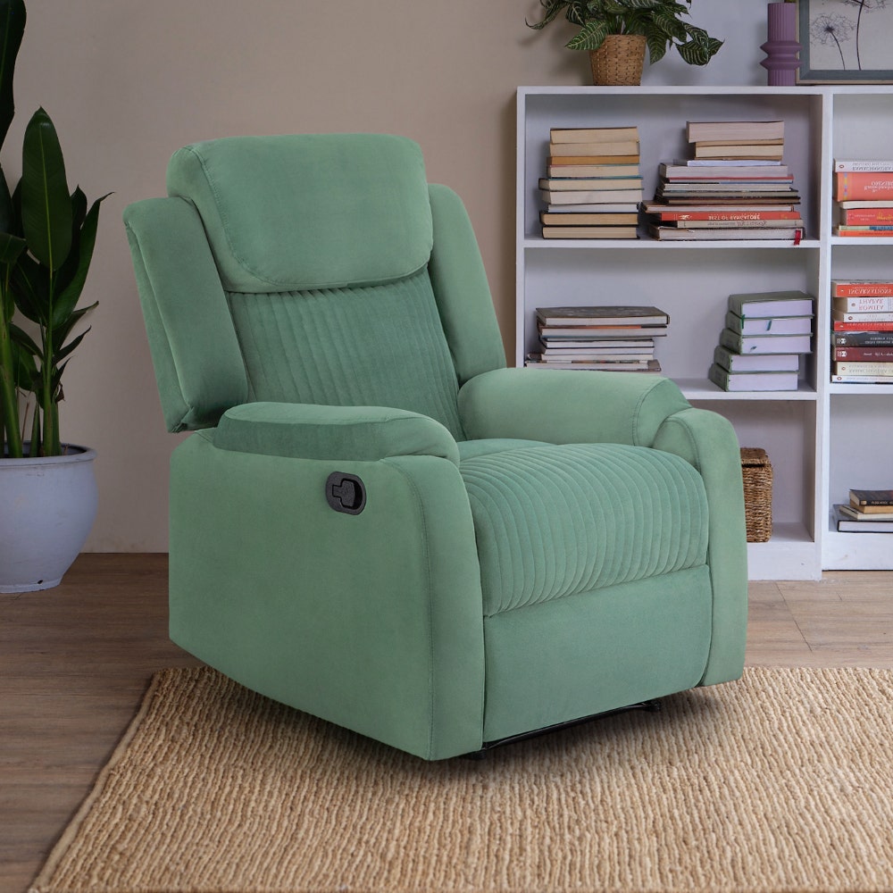 Recliner|R6|Single|Seater|Suede|Fabric|Recliner|Basil|Green