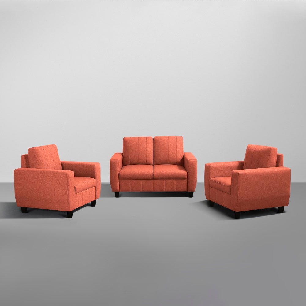 Sofa|Bae|2+1+1|Seater|Sofa|Set|Fabric|Ember|Orange