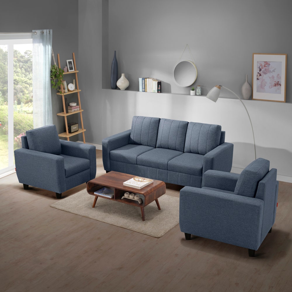 Sofa|Bae|3+1+1|Seater|Sofa|Set|Fabric|Ocean|Blue
