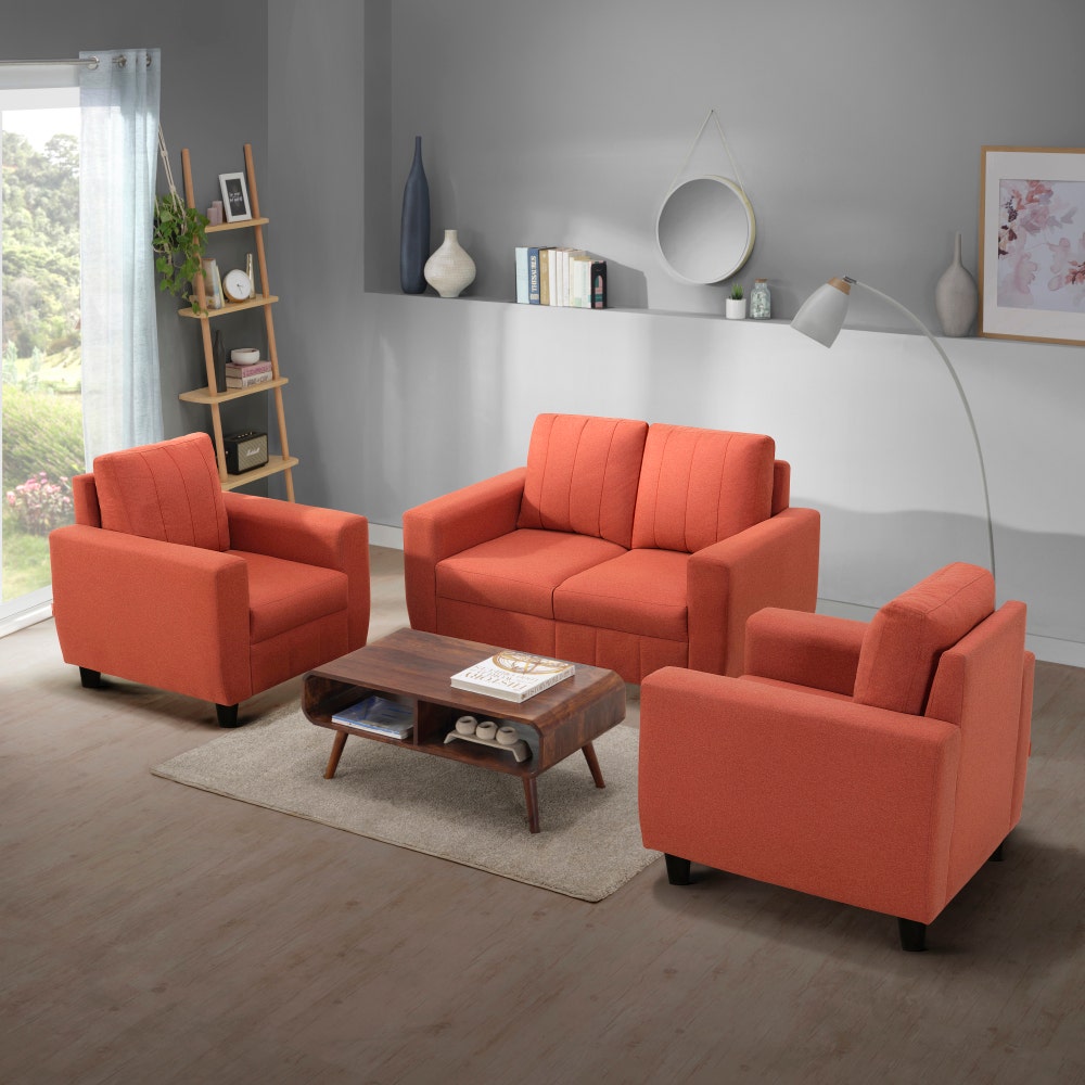 Sofa|Bae|2+1+1|Seater|Sofa|Set|Fabric|Ember|Orange