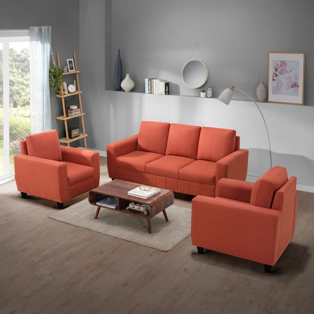 Sofa|Bae|3+1+1|Seater|Sofa|Set|Fabric|Ember|Orange
