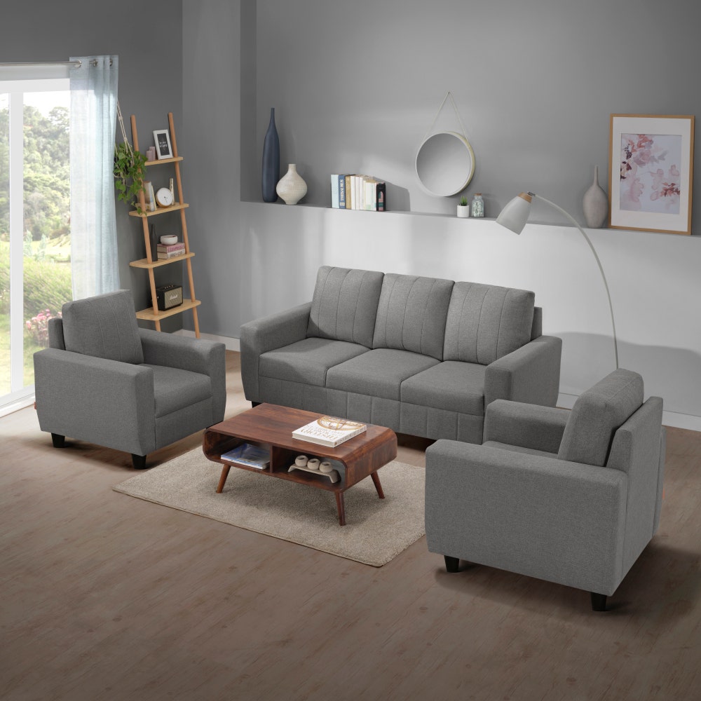 Sofa|Bae|3+1+1|Seater|Sofa|Set|Fabric|Stone|Grey