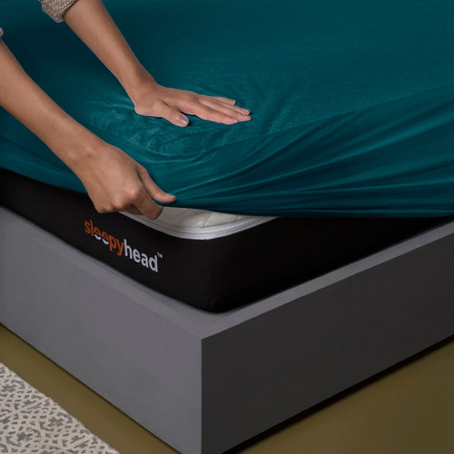 Bamboo|Feel|Terry|Fabric|Waterproof|Mattress|Protector|72|48|inches|Double|Size|Deep|Teal