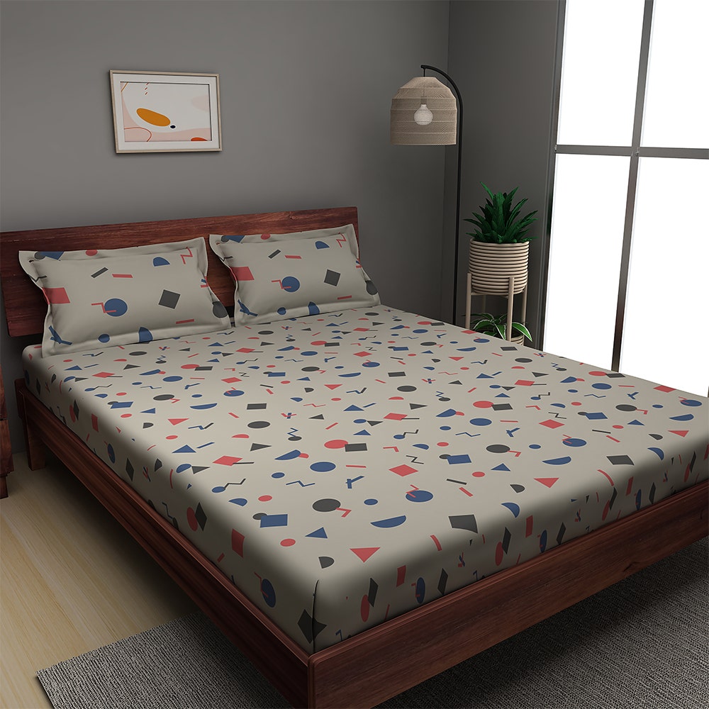 Buy 180 TC Double Size Bedsheet With 2 Grey Pillow Covers Sleepyhead